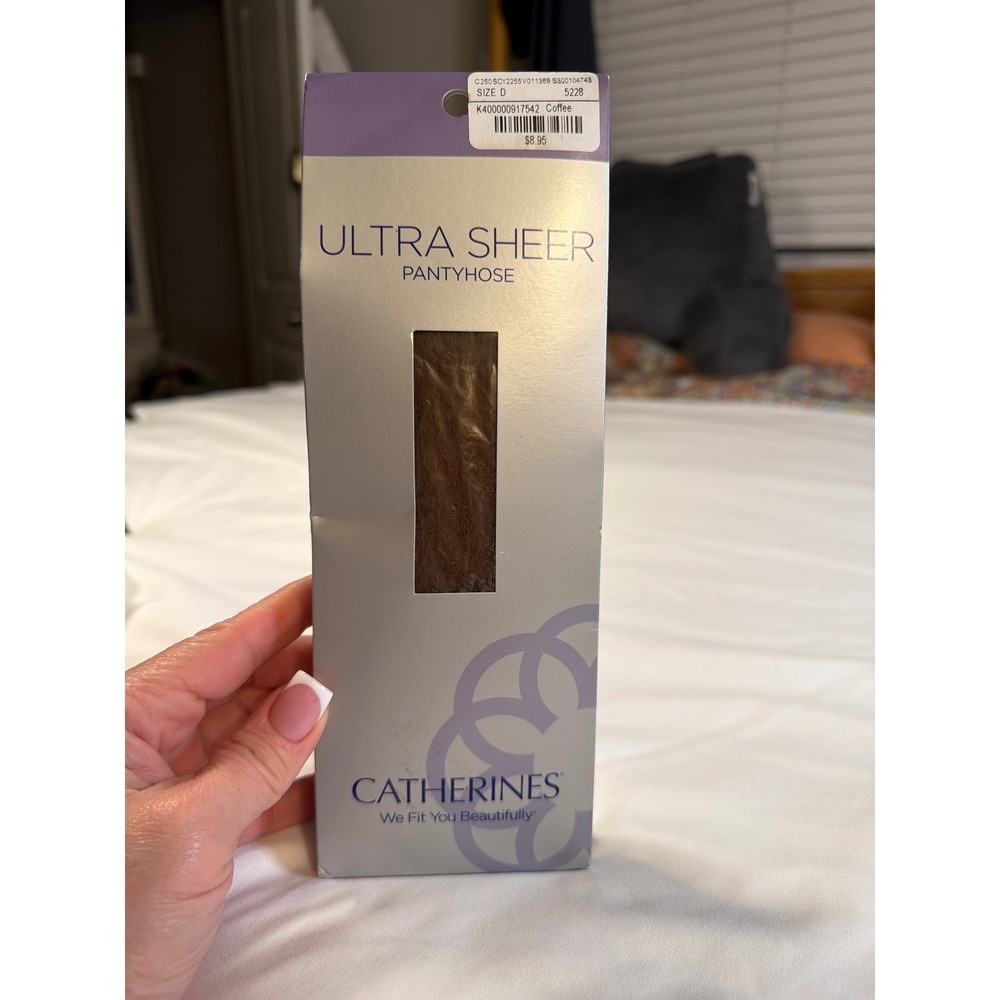 Catherines Ultra Sheer Pantyhose Size D Coffee Brown Sandalfoot Plus Size NIB